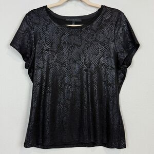 White House Black Market Black Snakeskin Print Pima Cotton Top L